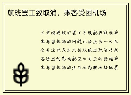 航班罢工致取消，乘客受困机场